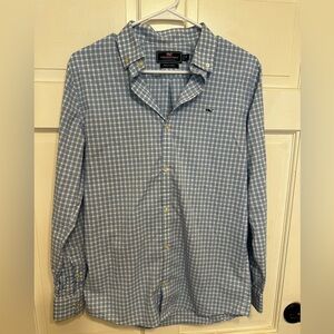Vineyard Vines Boys Blue & White Checkered Performance Whale Shirt | Size: XL